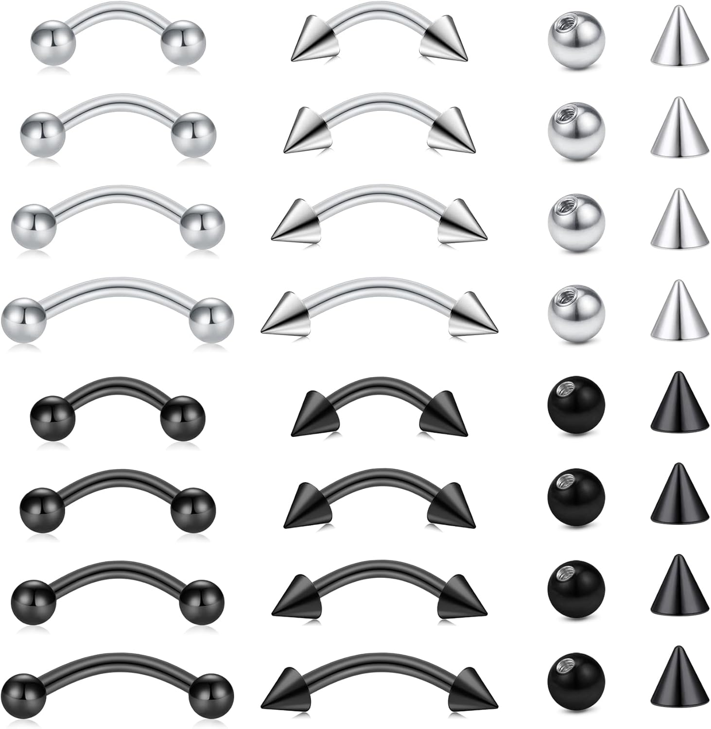 Eyebrow Curved Barbell - 32個セット サージカルスチール製 カーブバーベル 小さな眉ピアス バーチカルラブレット リップジュエリー