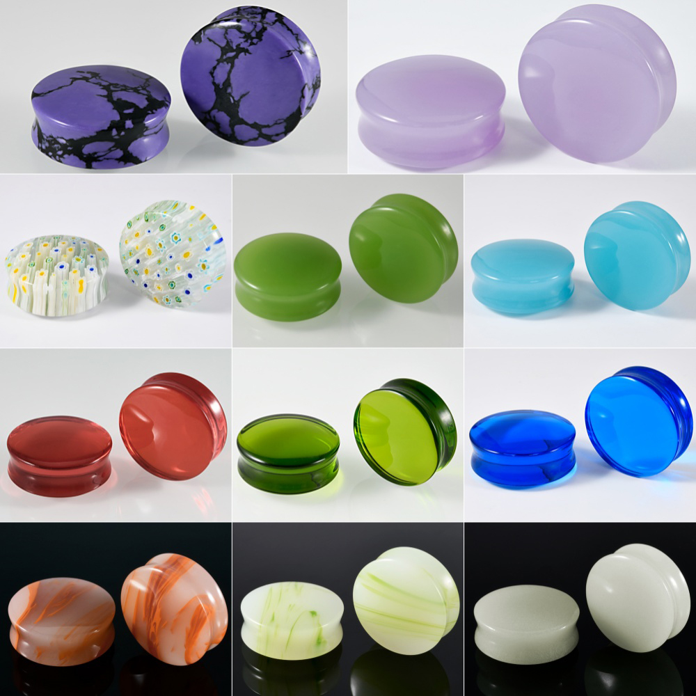 Body Jewelry Ear Plugs - 1/2/22 個ガラス & ストーンラウンド耳エキスパンダーゲージウエストドラムプラグストレッチャートンネルボディピアスジュエリー 6-30 ミリメートル