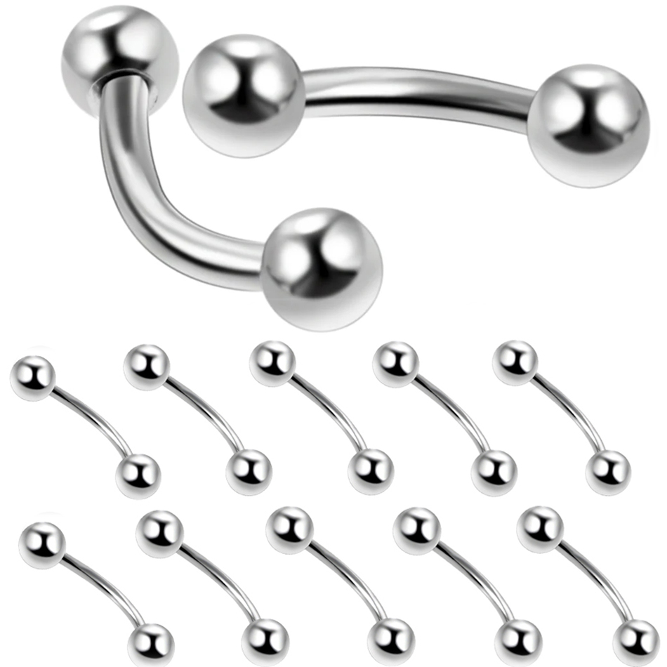 Eyebrow Curved Barbell - 10 ピース/ロット鋼眉毛バナナピアスリング湾曲したバーベルリップリングぴったり Daith ヘリックスルークイヤリング軟骨珠ボディジュエリー