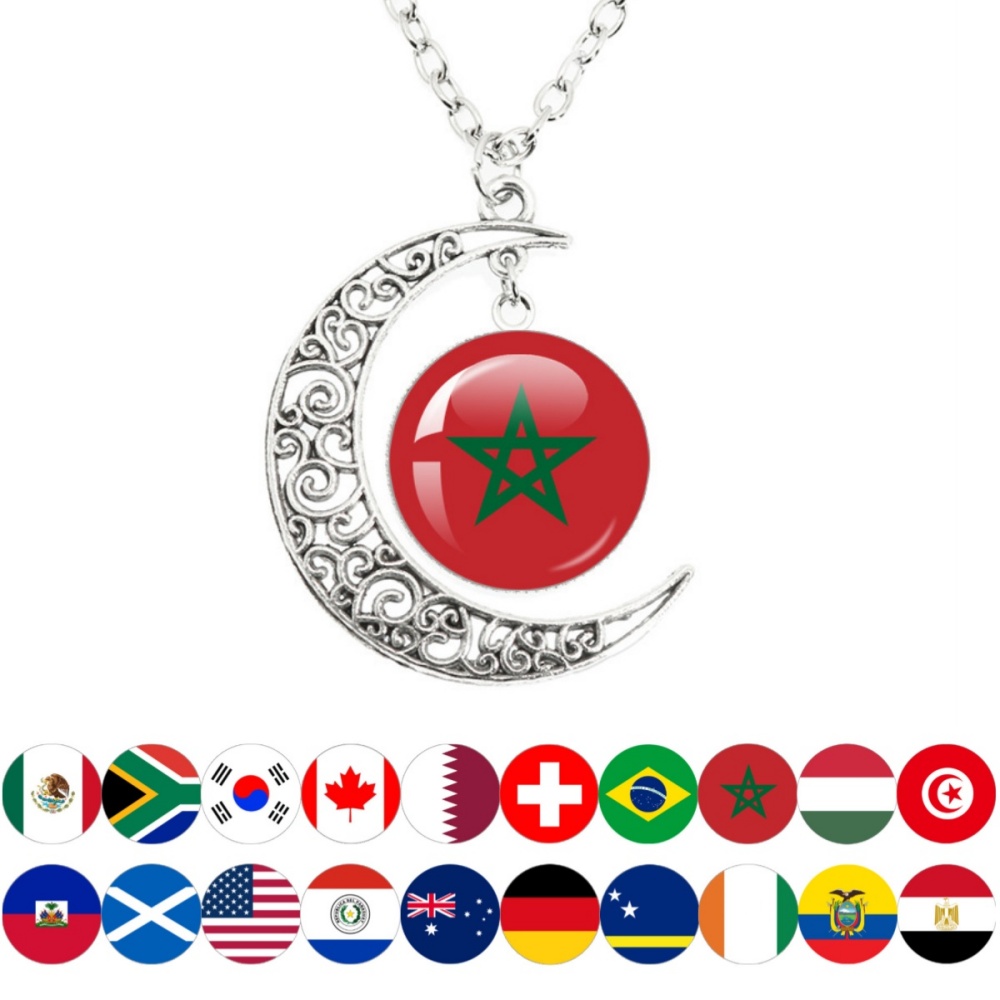 Body Jewelry Australia - 国旗ムーンペンダントネックレス スイス メキシコ ブラジル オーストラリア ドイツ
