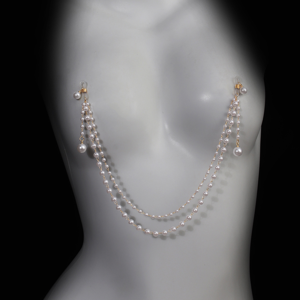 Body Jewelry Nipple Chain - 模造パールタッセルチェストチェーンブラジャーなしピアス乳首アクセサリーセクシーなナイトクラブ女性ビキニボディチェーンパーティージュエリーギフト