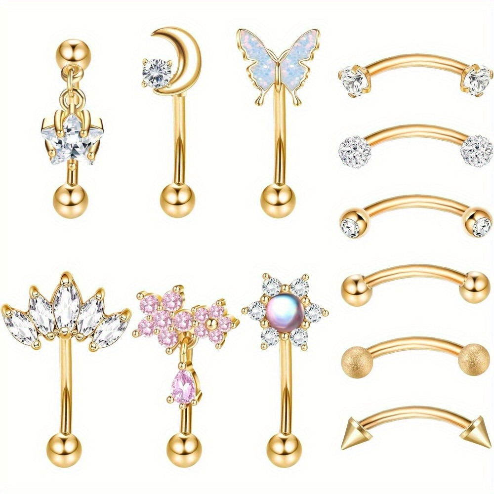 Eyebrow Curved Barbell - Florideco 1PC ステンレス鋼ルークピアスジュエリールークイヤリング女性男性眉毛リング湾曲したバーベルリップリング軟骨
