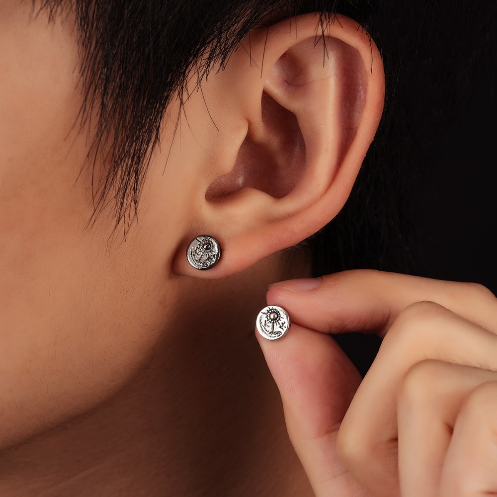Body Jewelry Indian - 1ペアのインディアンイーグルスタッドイヤリング男性用、レトロでユニークな太陽のイヤリング女性用、ヴィンテージでクールな男性用耳飾り