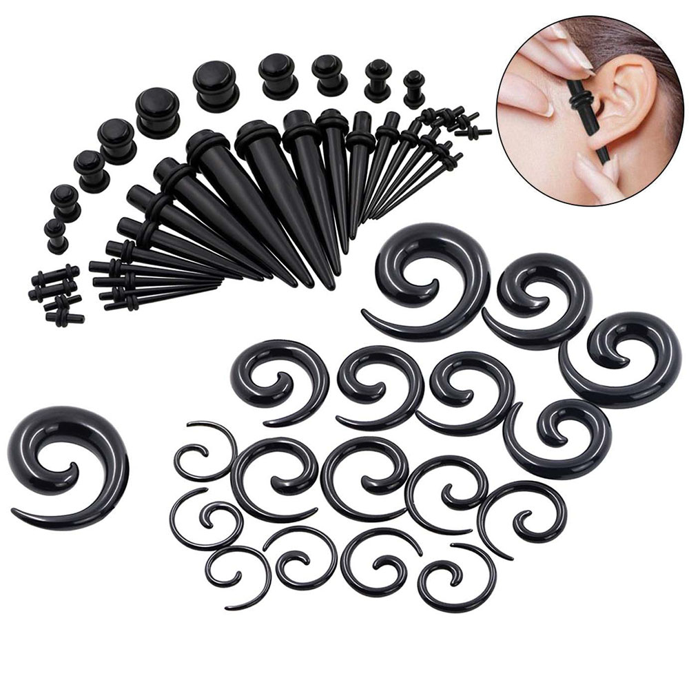 Body Jewelry Ear Plugs - 1 セット耳テーパーキット黒耳スパイラルエキスパンダー耳栓セット耳ピアススターターキット耳ストレッチャーボディジュエリー 1.6 ミリメートル-10 ミリメートル