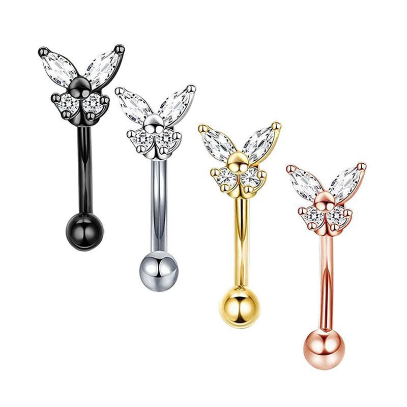 Eyebrow Curved Barbell - ゴールドルックピアスジュエリー 14Kソリッドゴールド バタフライアイブロウスタッド ヘリックスイヤリング ルックイヤリング 16G