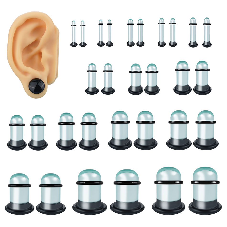 Body Jewelry Ear Plugs - 2 個ガラス耳ゲージストレッチキットショートテーパーエキスパンダー 1.6-16 ミリメートルストレッチプラグゴムリング耳ピアスジュエリー