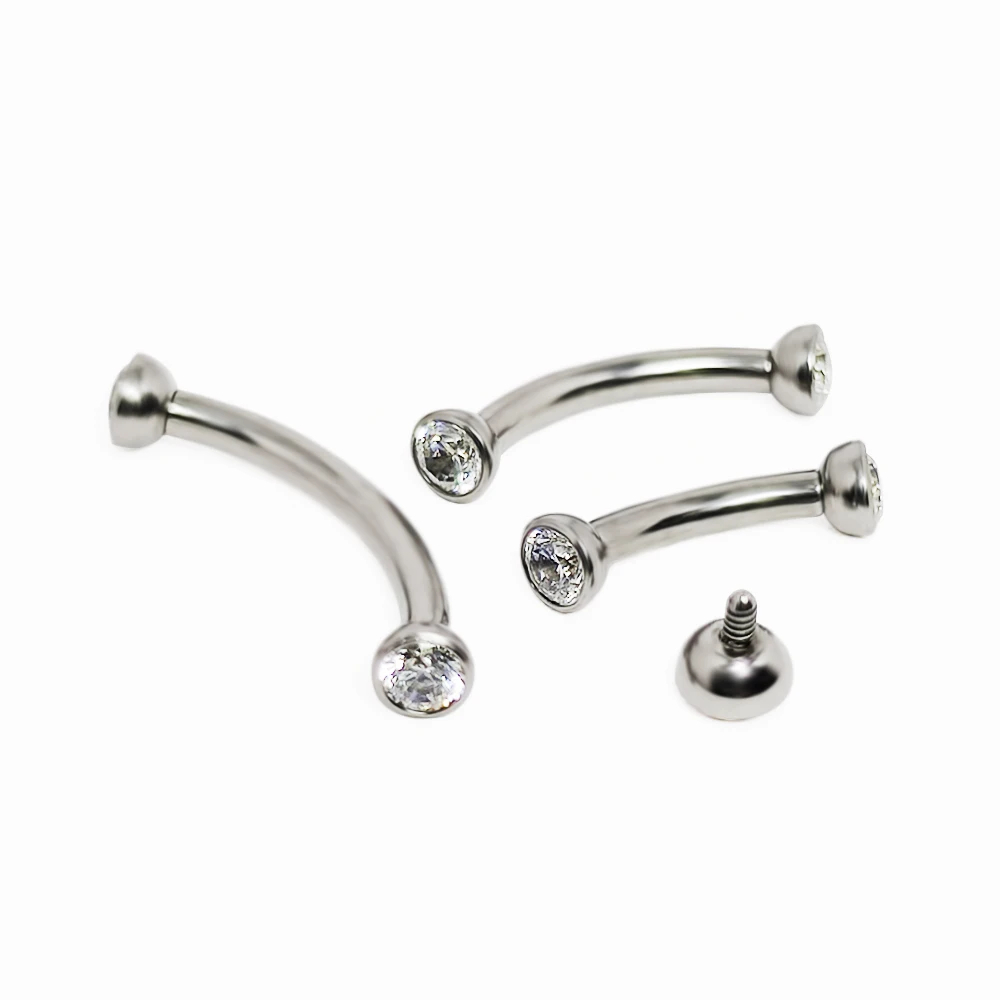 Eyebrow Curved Barbell - F136 チタンピアス眉毛ジルコン軟骨イヤリングピアス雌ねじ眉毛湾曲バーベルラブレットリップボディジュエリー