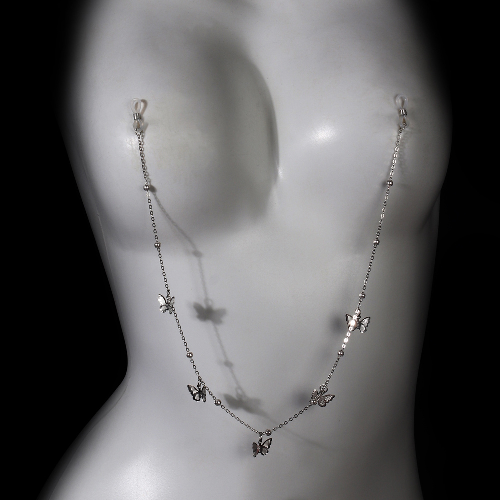 Body Jewelry Nipple Chain - セクシーなメタルバタフライニップルチェーンブラ、ピアス不要のボディアクセサリー、ナイトクラブ、女性用ビキニチェストチェーン、ランジェリー、パーティー用ジュエリー
