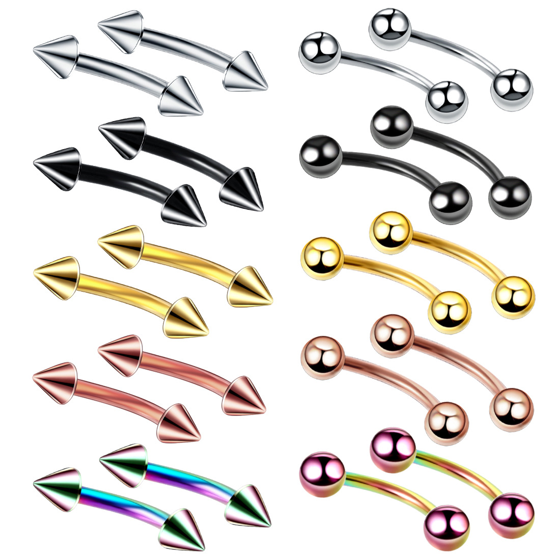 Eyebrow Curved Barbell - スチールアイブロウバナナパンピアス、湾曲したバーベル、リップリング、ぴったりとしたダイスヘリックスの耳珠、宝石の贈り物、セットあたり20個