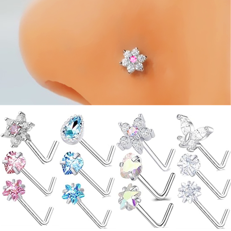 Body Jewelry Indian - 3個セット ステンレス製 フラワー ノーズピアス スタッド L字型