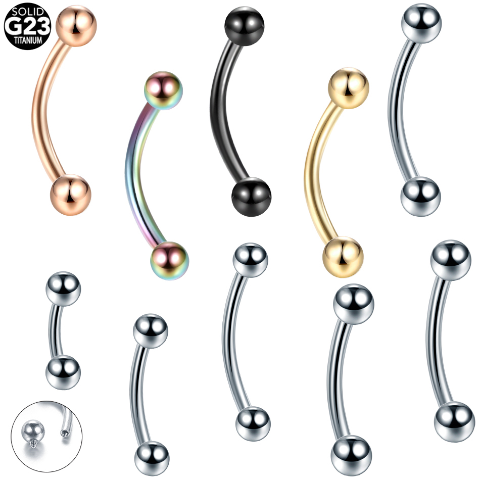 Eyebrow Curved Barbell - 10 ピース/ロット G23 チタン眉毛バナナピアスリング湾曲したバーベルリップリングぴったり Daith ヘリックスルークイヤリングボディピアスジュエリー