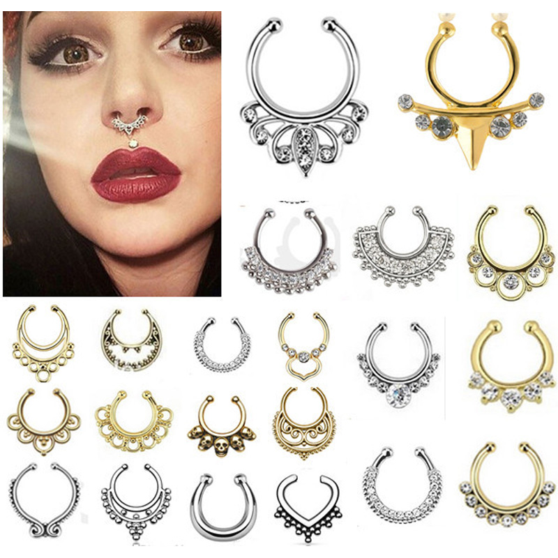 Body Jewelry Indian - 女性のためのファッションクリップ付きの女性の鼻ピアス,結婚披露宴のためのジュエリー