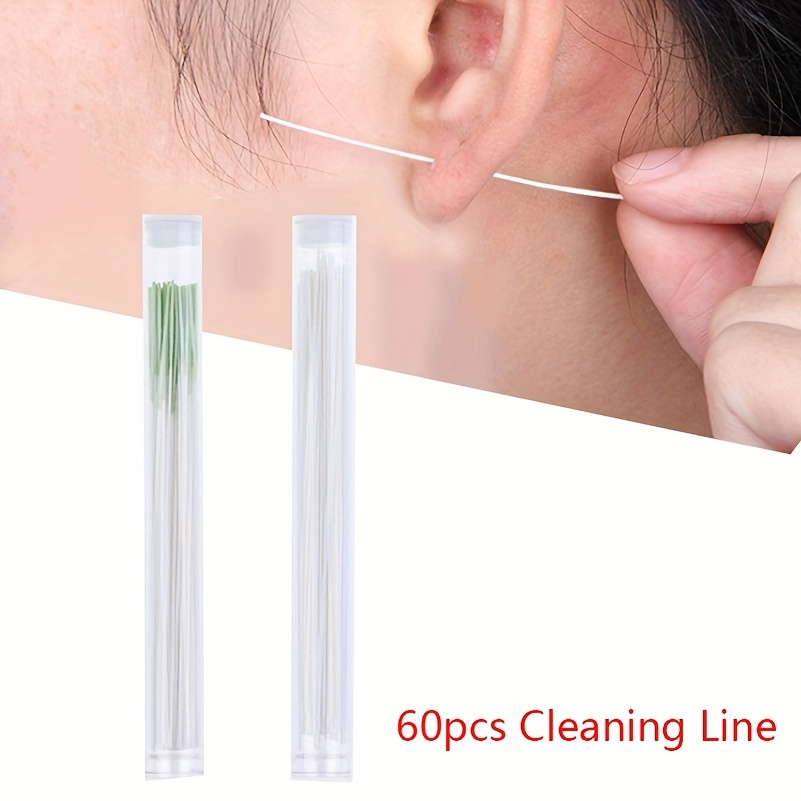 Body Jewelry Cleaner - 耳ピアスクリーニングラインツール 60 個ラインハーブペーパーフロス耳穴アフターケアツール使い捨てイヤリング穴クリーナーツール