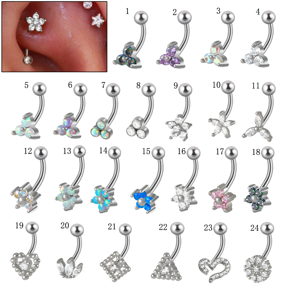 Eyebrow Curved Barbell - 1個g23チタン16gクリスタルフラワーロークピアスオプルアイブロウリングバー湾曲リップリングぴったりサイスイザヘリックスロクバージュエリー