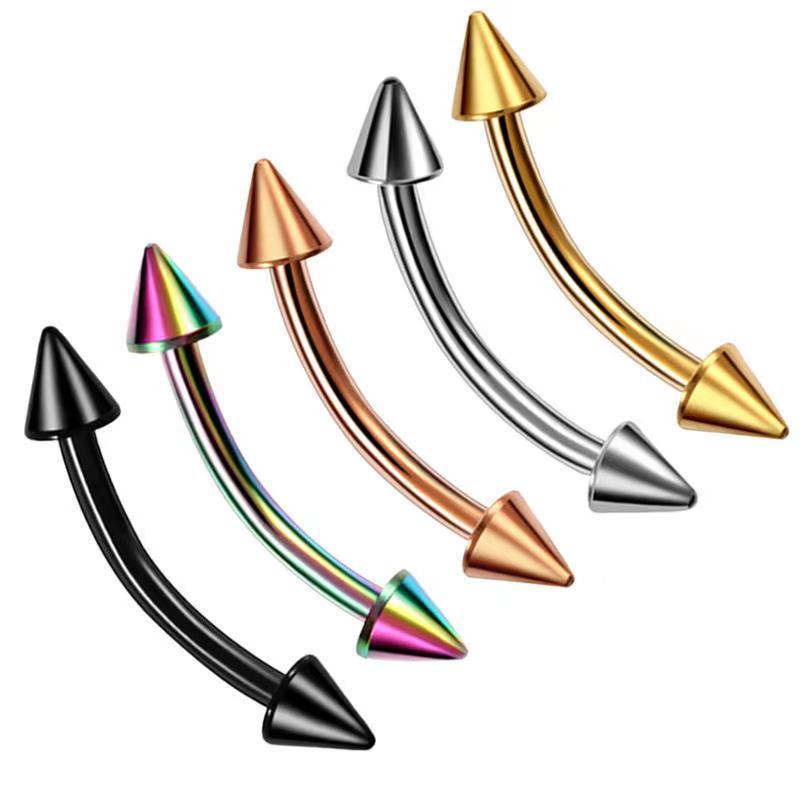 Eyebrow Curved Barbell - 2 ピースチタン鋼眉毛ピアススタッド湾曲バーベルダブルスパイクバナナイヤリングリップバー Daith ヘリックスユニセックスボディジュエリー