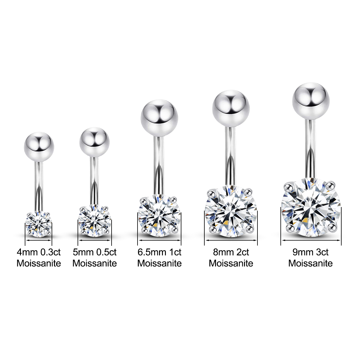 Body Jewelry On Sale - Szjinao 0.3ct に 3ct モアッサナイトへそピアス証明書付きソリッド 925