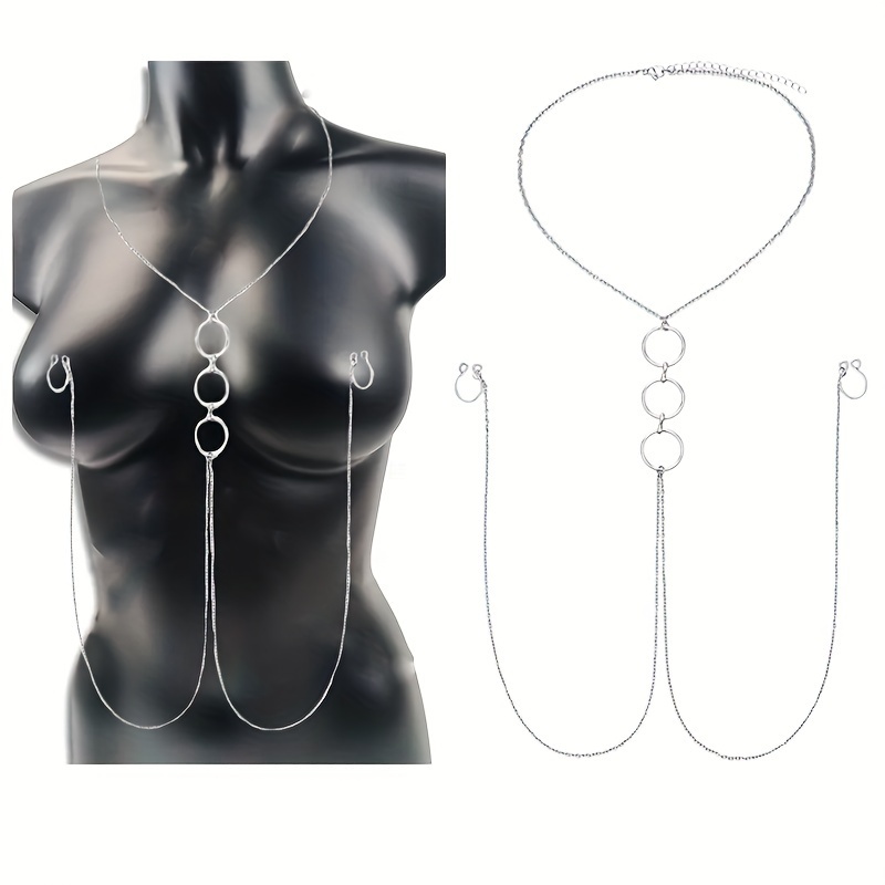 Body Jewelry Nipple Chain - シルバーのステンレススチール製ボディチェーン、セクシーなニップルリングとチェーン、フェイクニップルリング、レディースジュエリー。