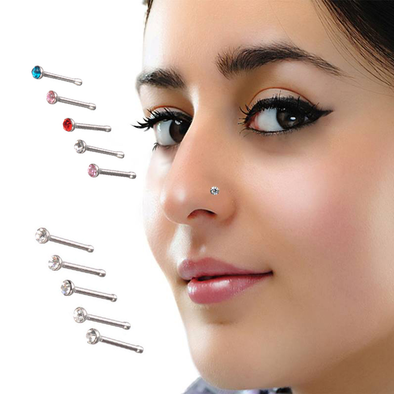 Body Jewelry Indian - 4ピース/ロットインドクリスタルラインストーン鼻ネイルリング女性かわいい女の子ステンレス鋼鼻スタッド耳ピアスジュエリーウェディングギフト