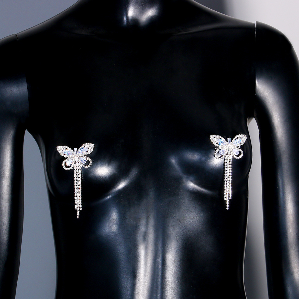 女性のための乳首ステッカー,ラインストーンと蝶,セクシー,ク - Body Jewelry Nipple Chain のレビューと価格