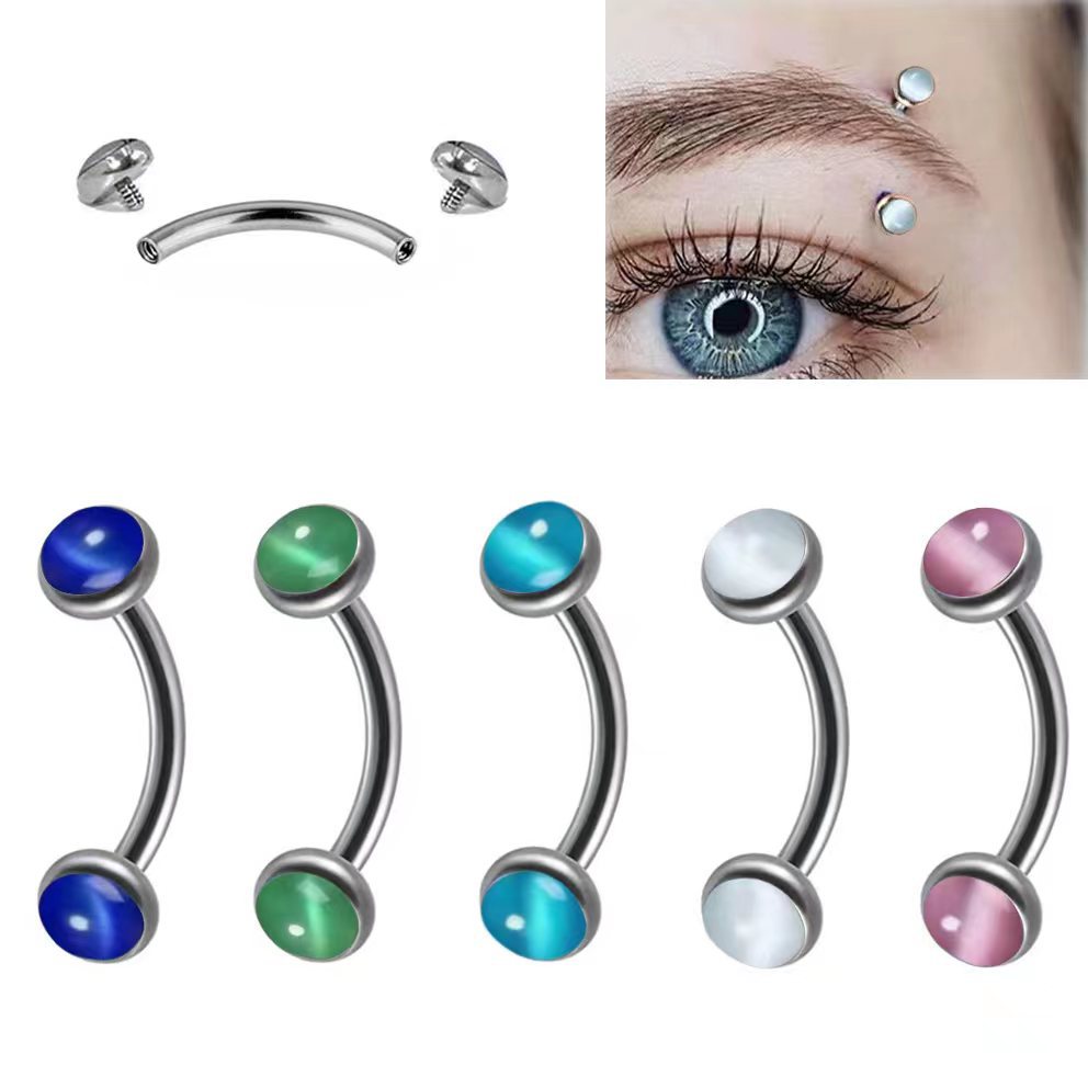 1 ピース眉毛ピアスバナナ形状オパールリップリングステンレス - Eyebrow Curved Barbell のレビューと価格