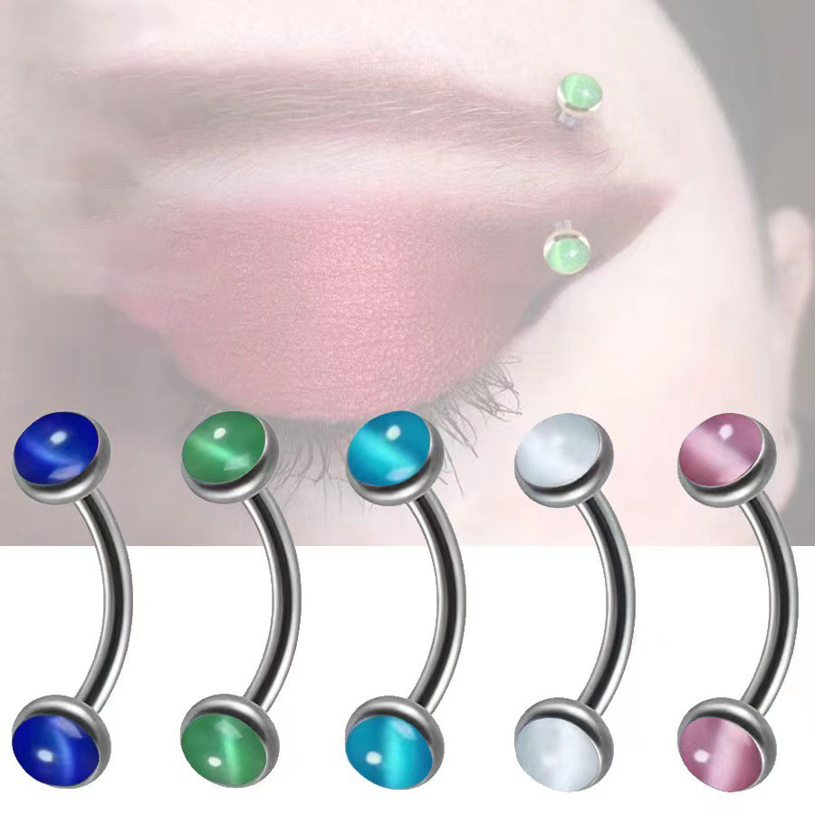 1 ピース眉毛ピアスバナナ形状オパールリップリングステンレス - Eyebrow Curved Barbell のレビューと価格