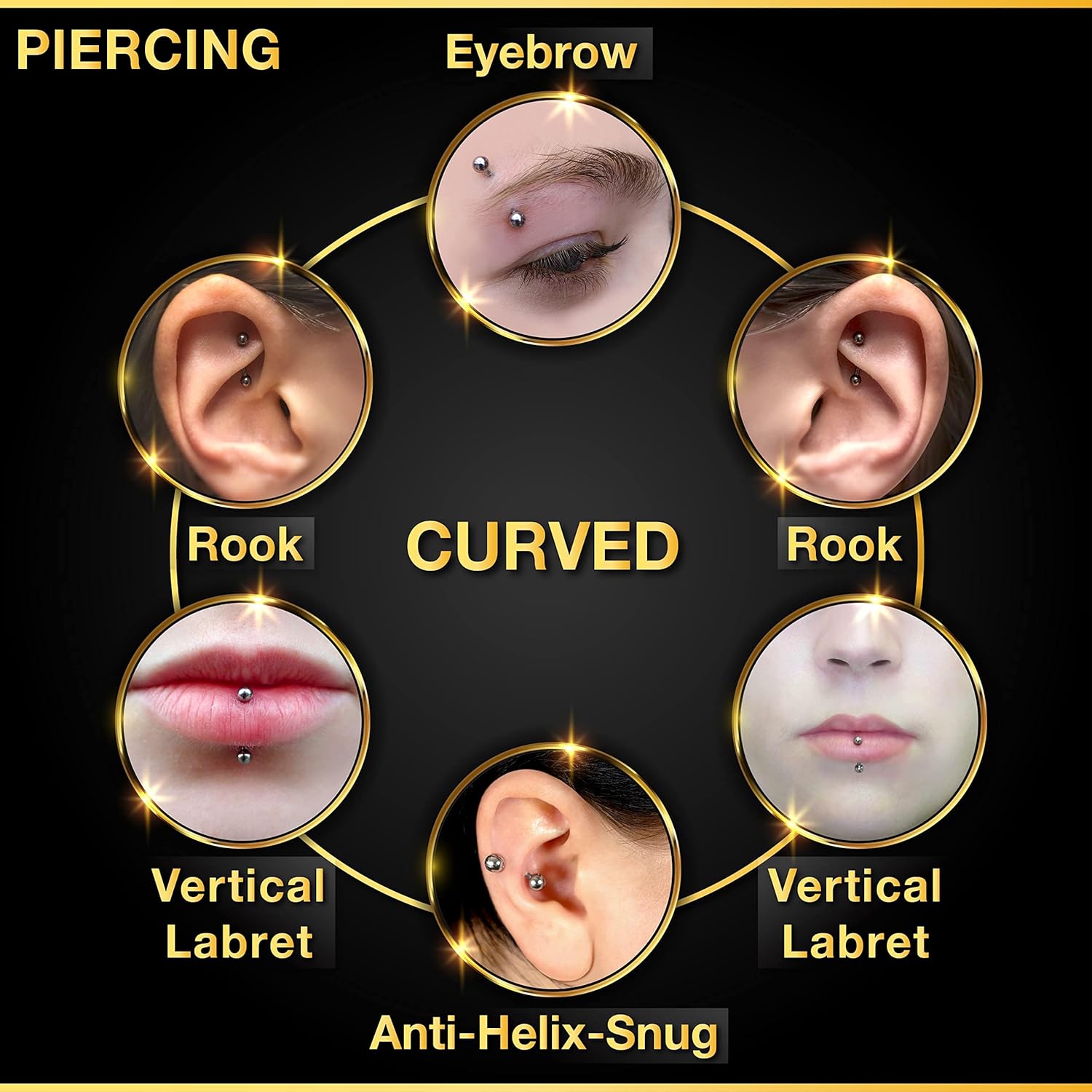 32個セット サージカルスチール製 カーブバーベル 小さな眉 - Eyebrow Curved Barbell のレビューと価格