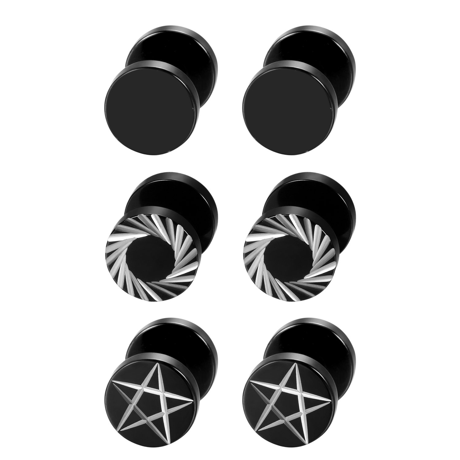 2 個/6 個ブラックステンレス鋼メンズレディース五角形スタ - Body Jewelry Ear Plugs のレビューと価格