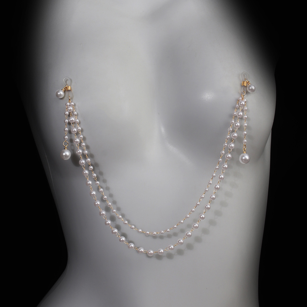 模造パールタッセルチェストチェーンブラジャーなしピアス乳首ア - Body Jewelry Nipple Chain のレビューと価格