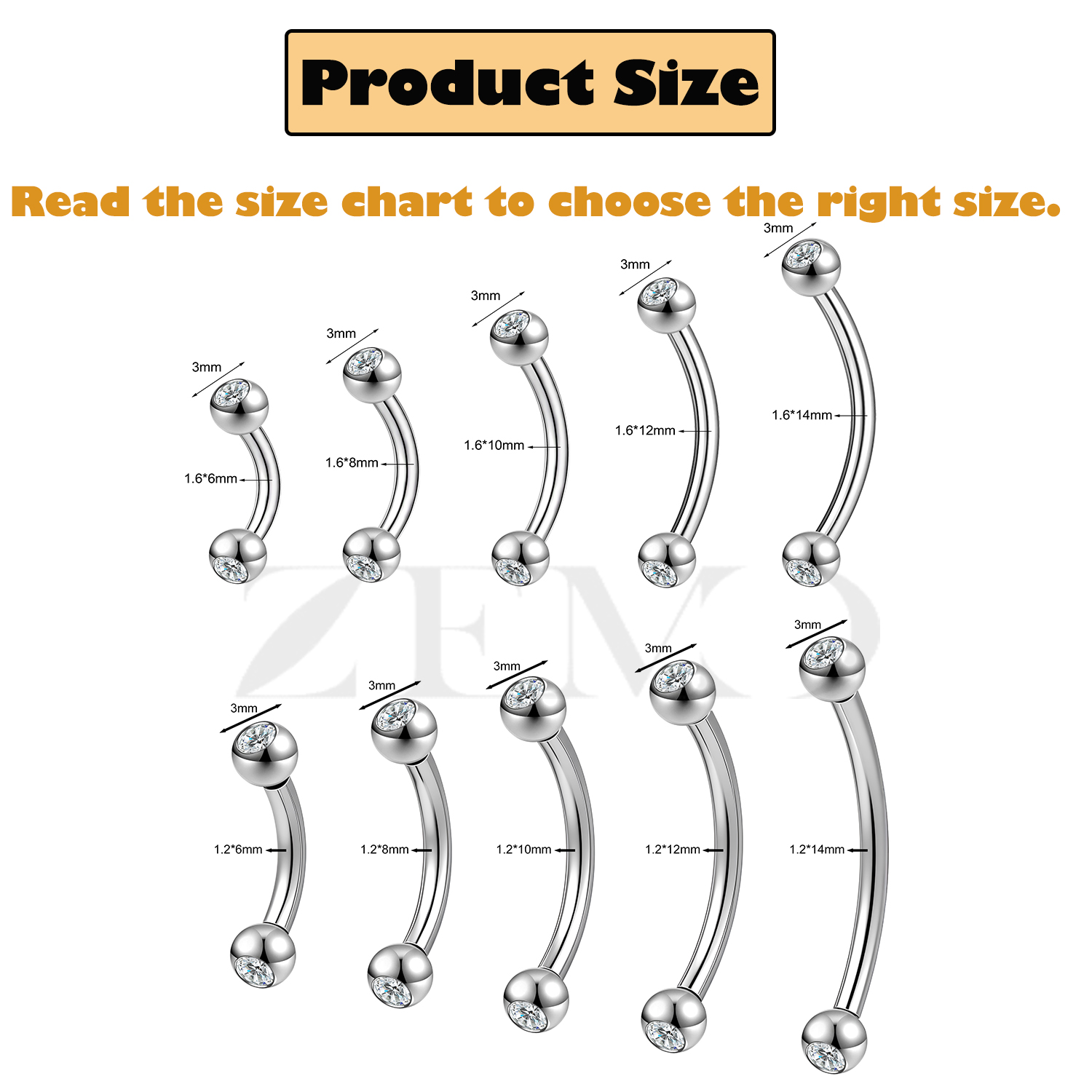 ZEMO 1PC 14/16G ステンレス鋼眉毛リング内ネジ - Eyebrow Curved Barbell のレビューと価格