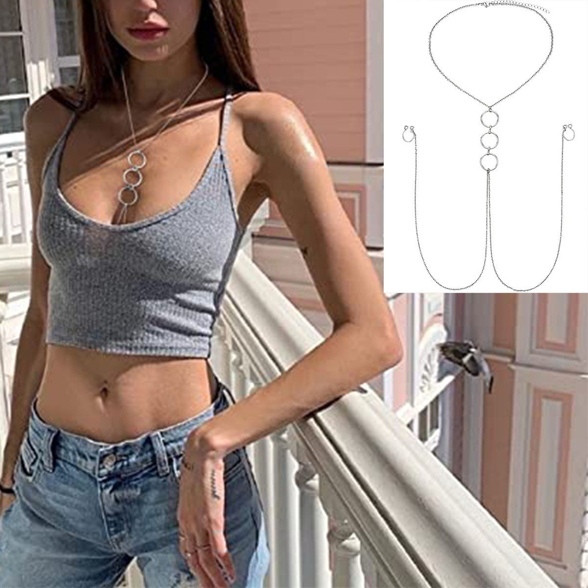 ステンレス製の偽の乳首ピアス,ボタン,花,ベル,ボールチェー - Body Jewelry Nipple Chain のレビューと価格