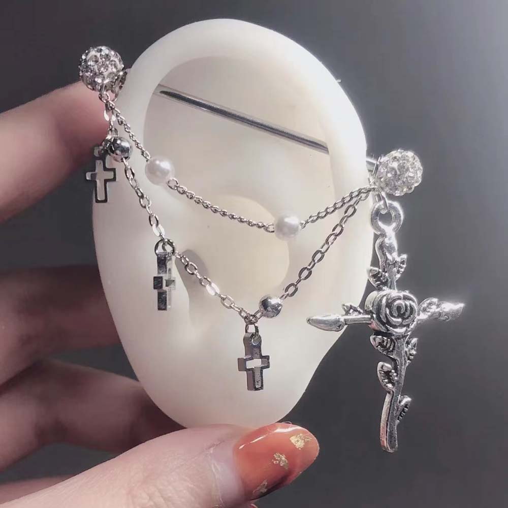 工業用鋼製バーベル,ピアス,チェーン付き外科用鋼ドリル,クロ - Body Jewelry Ear Plugs のレビューと価格
