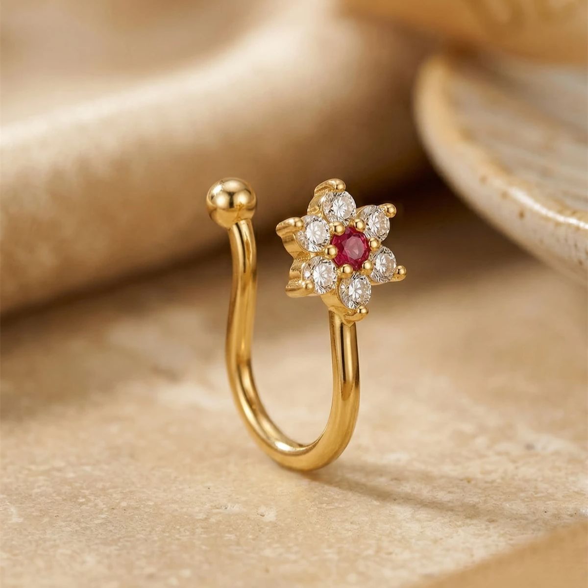 1個入り 花型ノンピアス鼻リングクリップ レッドクリスタル  - Body Jewelry On Sale のレビューと価格