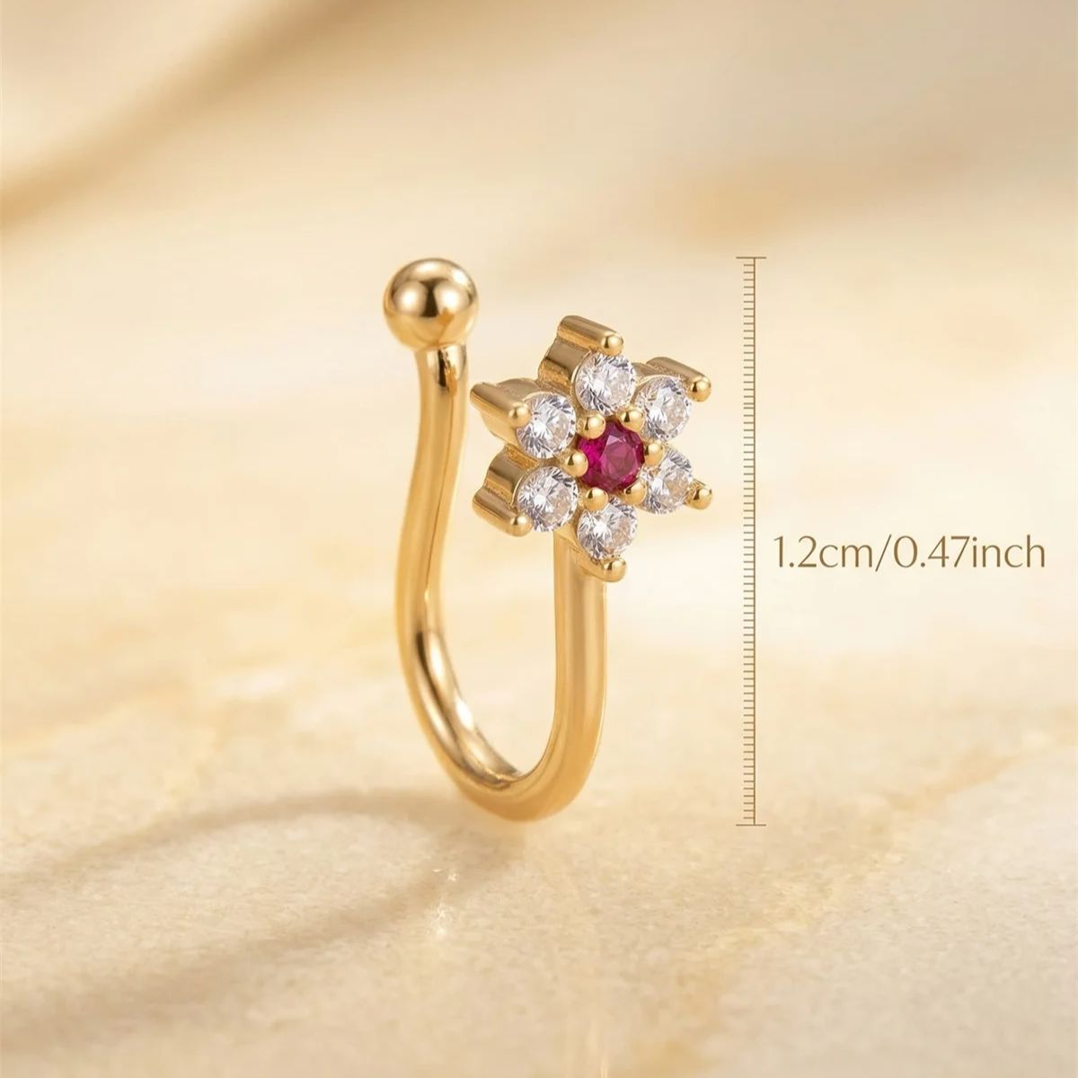 1個入り 花型ノンピアス鼻リングクリップ レッドクリスタル  - Body Jewelry On Sale のレビューと価格