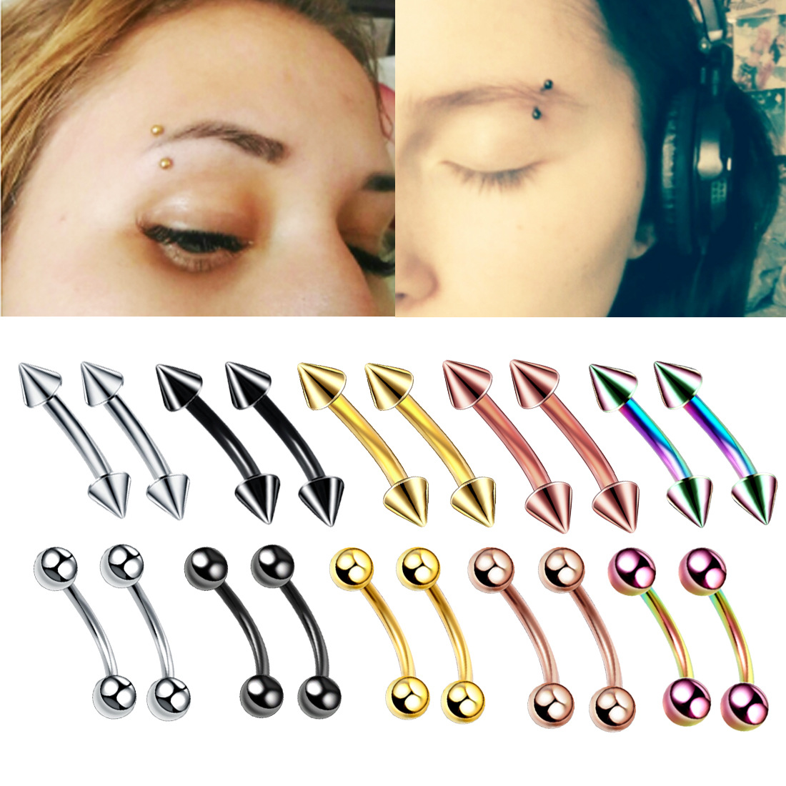 スチールアイブロウバナナパンピアス、湾曲したバーベル、リップ - Eyebrow Curved Barbell のレビューと価格