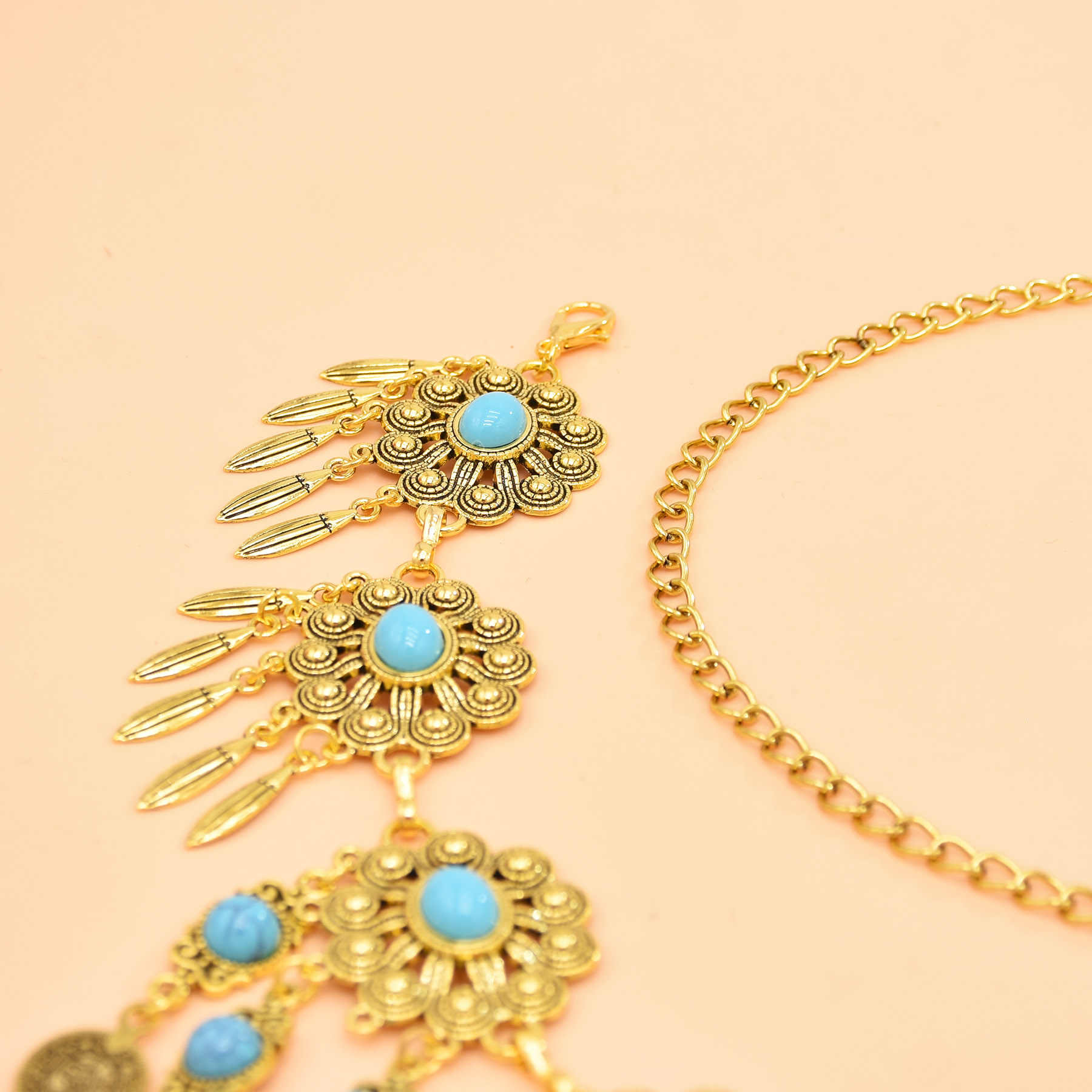 幾何学的な彫刻が施されたウエストチェーン,レトロなスタイル, - Body Jewelry Indian のレビューと価格