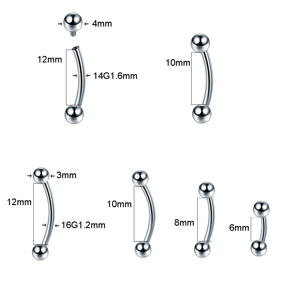 10 ピース/ロット G23 チタン眉毛バナナピアスリング湾 - Eyebrow Curved Barbell のレビューと価格