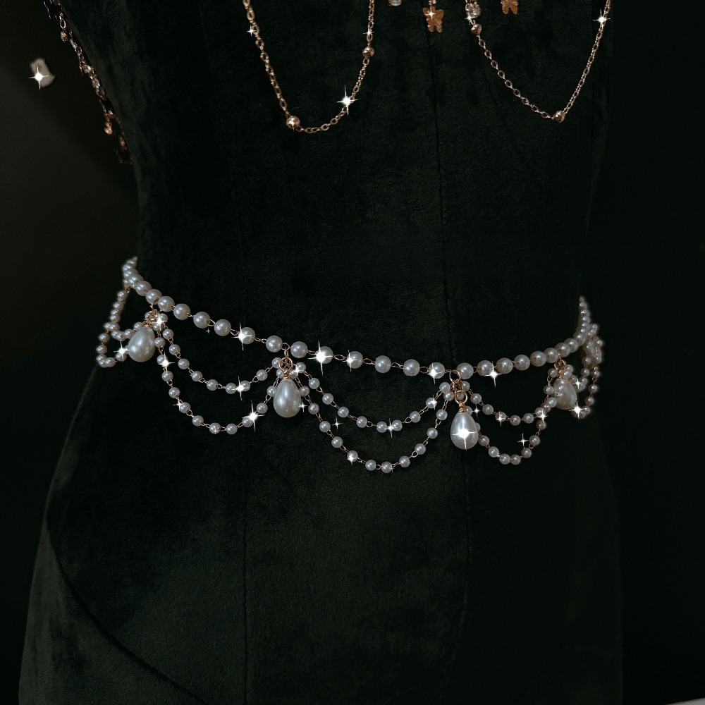 パールチョーカーボディチェーンラインストーンバタフライペンダ - Body Jewelry Nipple Chain のレビューと価格