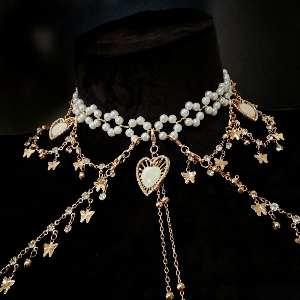 パールチョーカーボディチェーンラインストーンバタフライペンダ - Body Jewelry Nipple Chain のレビューと価格