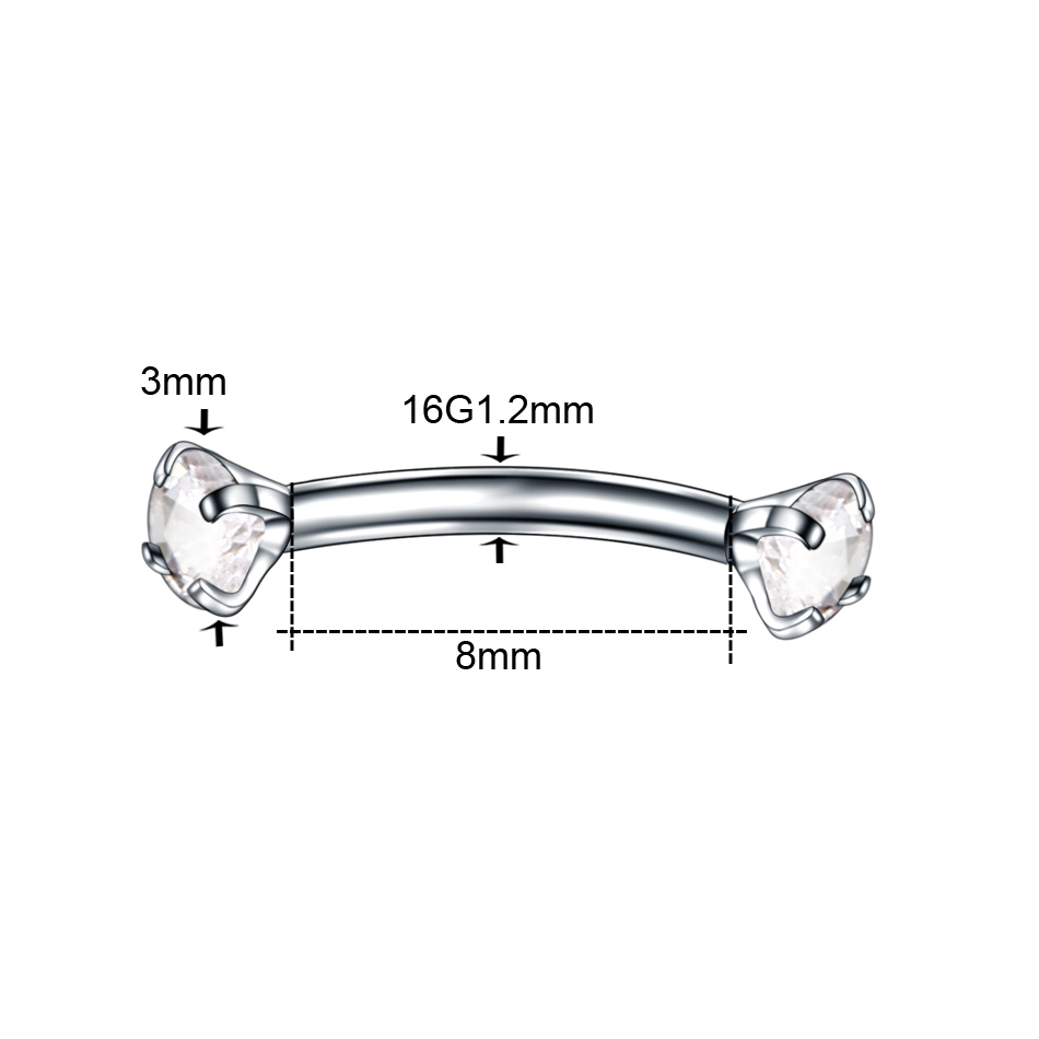 1PC 鋼湾曲バーベルピアス CZ 宝石眉毛珠ヘリックスリン - Eyebrow Curved Barbell のレビューと価格