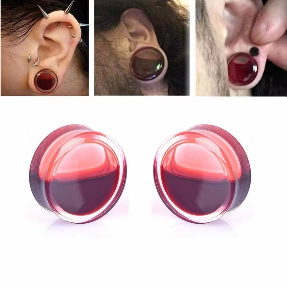ダブルサドルイヤープラグジュエリー、液体入り透明アクリル製フ - Body Jewelry Ear Plugs のレビューと価格