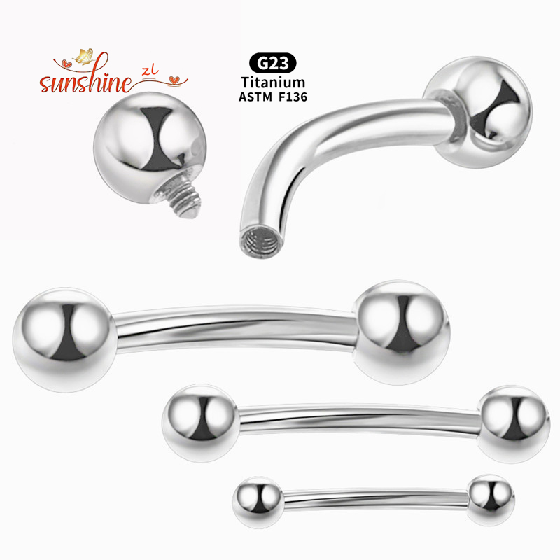 2 個雌ねじ G23 チタン湾曲バーベル眉毛珠ヘリックス耳腹 - Eyebrow Curved Barbell のレビューと価格