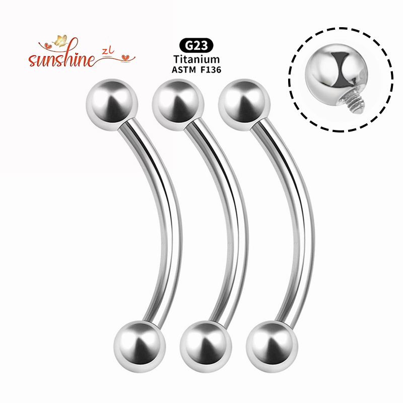 2 個雌ねじ G23 チタン湾曲バーベル眉毛珠ヘリックス耳腹 - Eyebrow Curved Barbell のレビューと価格