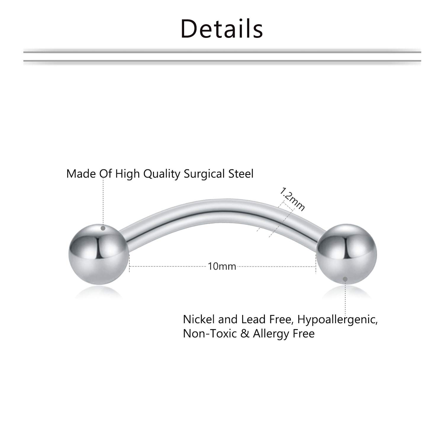 バイオフレックス-ステンレス鋼の湾曲された舌リング、透明なア - Eyebrow Curved Barbell のレビューと価格