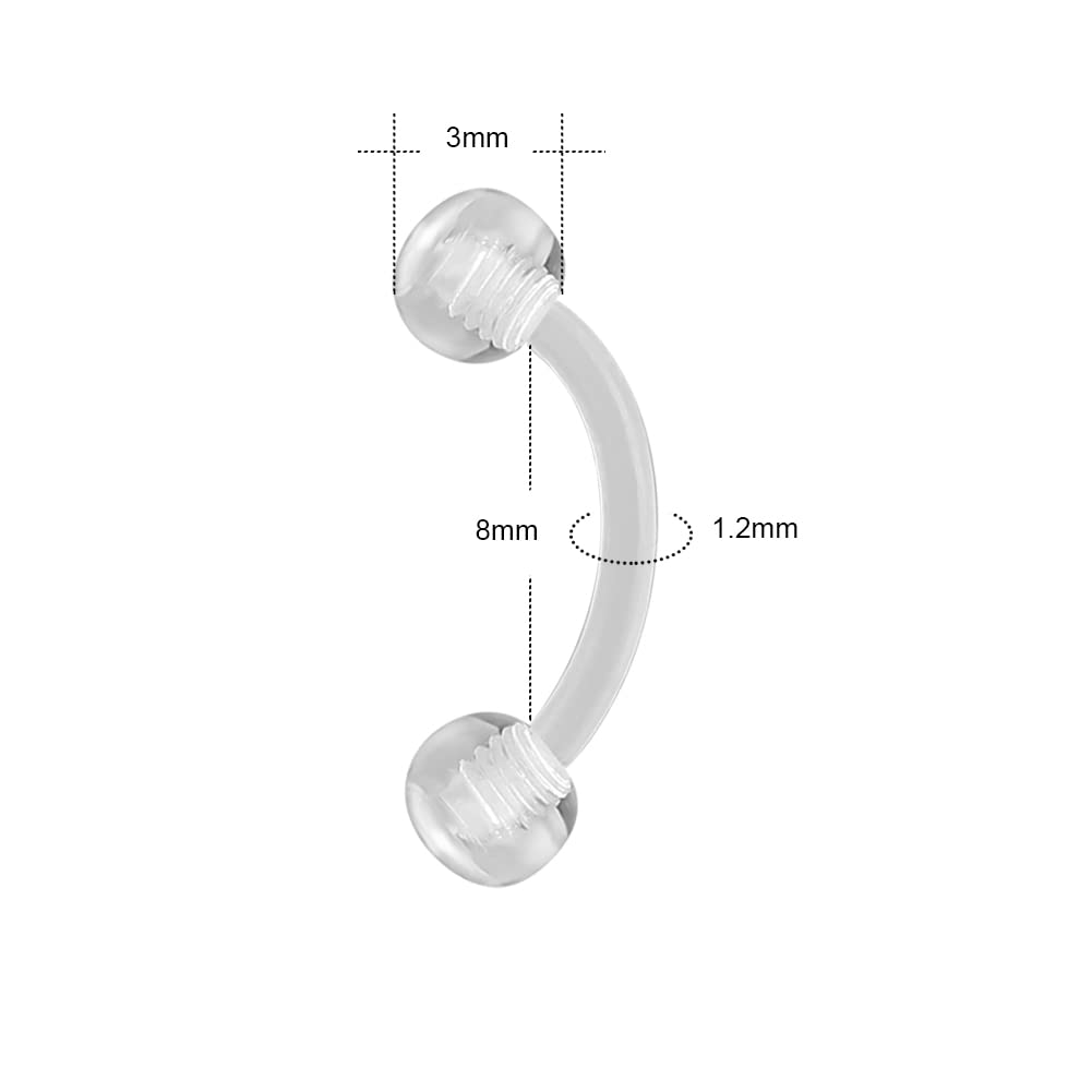 バイオフレックス-ステンレス鋼の湾曲された舌リング、透明なア - Eyebrow Curved Barbell のレビューと価格