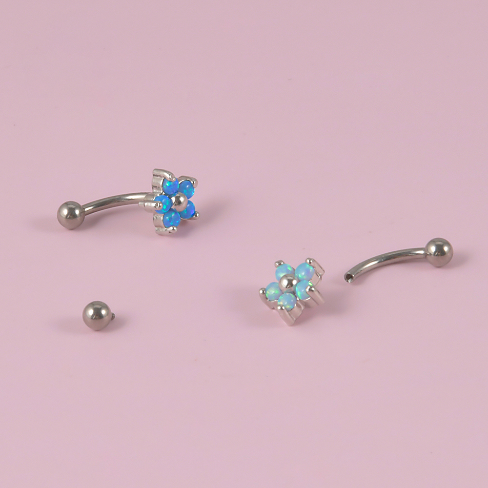 1個g23チタン16gクリスタルフラワーロークピアスオプルア - Eyebrow Curved Barbell のレビューと価格