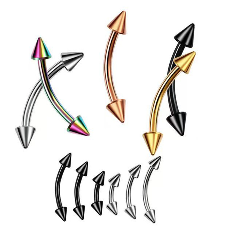 2 ピースチタン鋼眉毛ピアススタッド湾曲バーベルダブルスパイ - Eyebrow Curved Barbell のレビューと価格