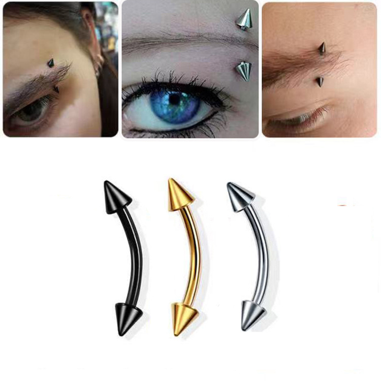 2 ピースチタン鋼眉毛ピアススタッド湾曲バーベルダブルスパイ - Eyebrow Curved Barbell のレビューと価格