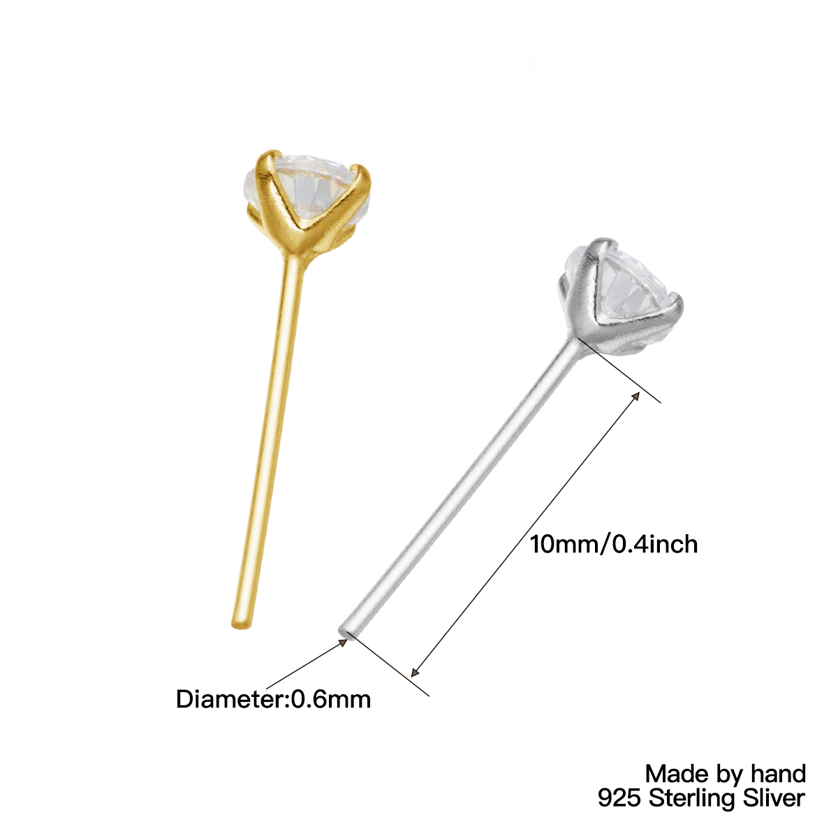 女性用スターリングシルバーとジルコンの鼻ピアス,ピース/パッ - Body Jewelry Indian のレビューと価格