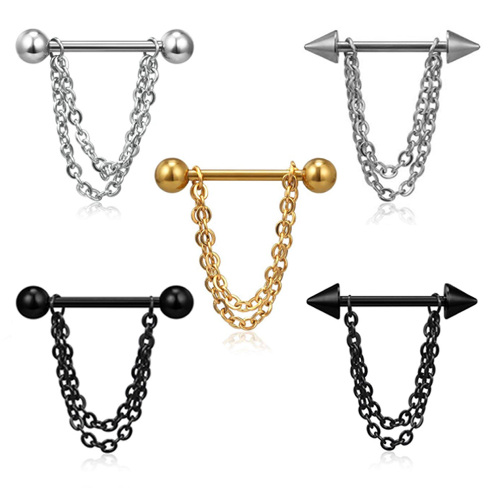 ステンレス鋼のバーベルニップルピアス,女性用,コーン型ボール - Body Jewelry Nipple Chain のレビューと価格
