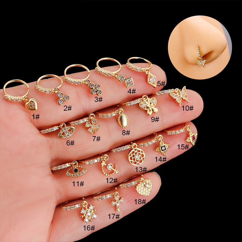 ステンレス製ノーズリング、CZバタフライフラワーハートペンダ - Body Jewelry Indian のレビューと価格